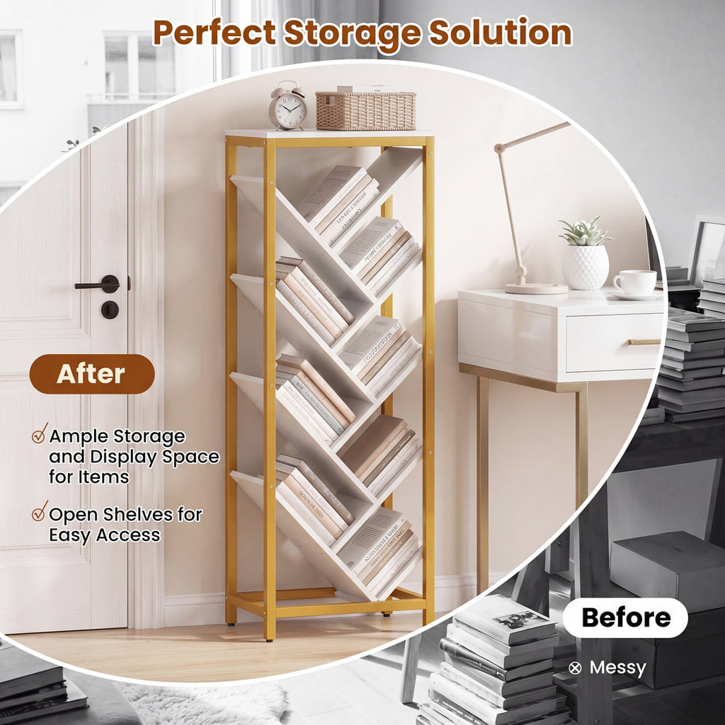 9-Tier Freestanding Bookcase for Hardcover Books-White