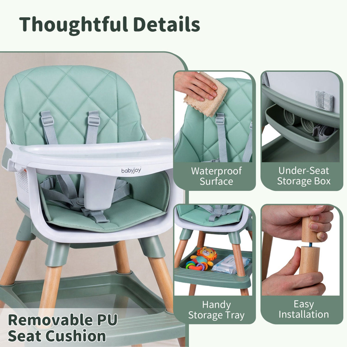9-in-1 Convertible High Chair for Babies and Toddlers with Seat Cushion-Green