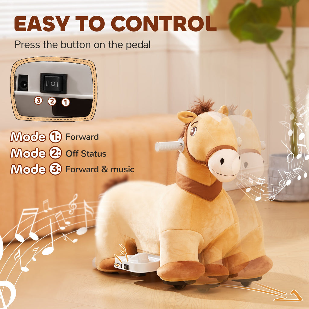 6V Battery Powered Kids Ride on Animal Toy, Electric Ride on Horse with Music Forward, Brown