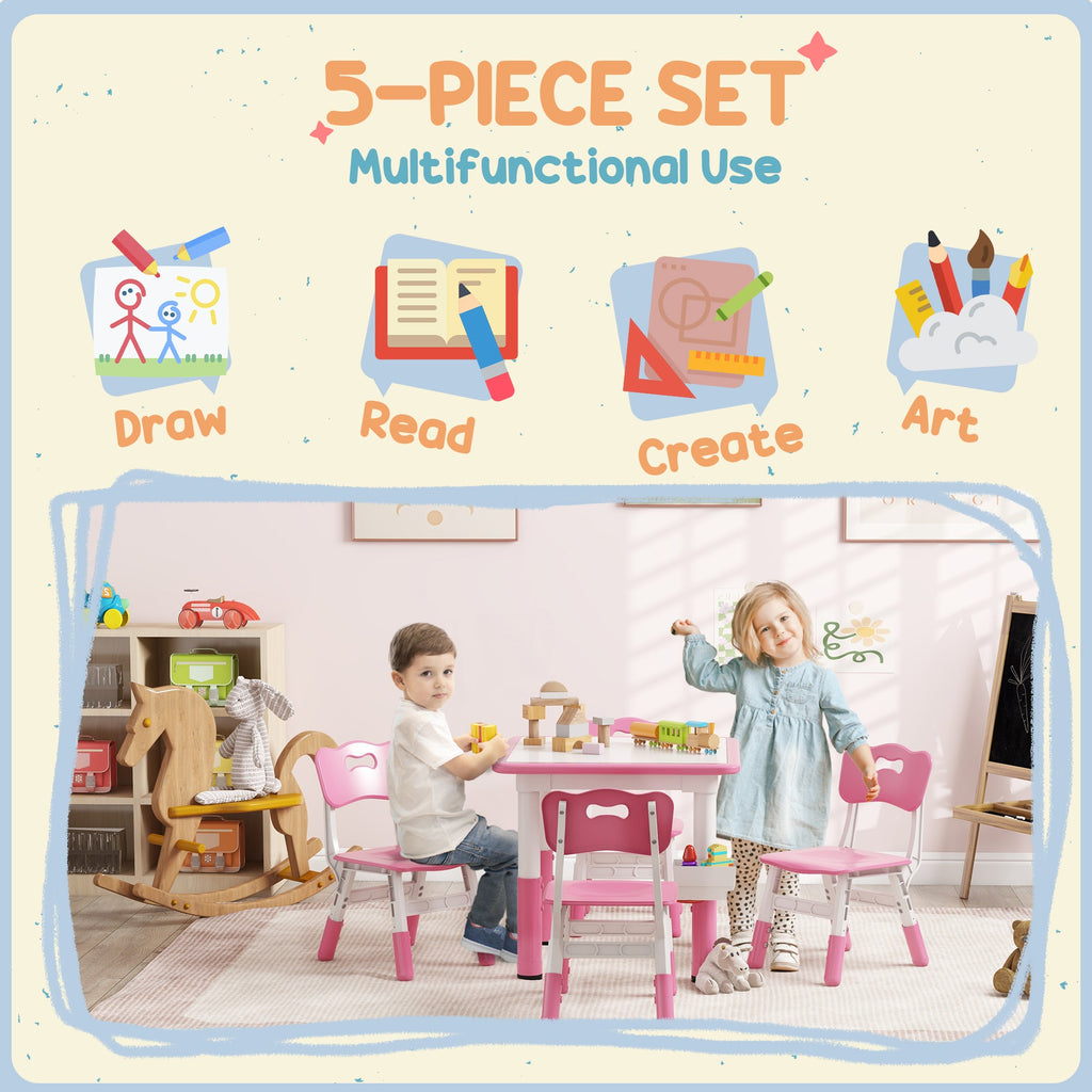 5 Pieces Toddler Table and Chair Set, Height Adjustable Activity Table and Chair Set for Nursery Classroom, Grey