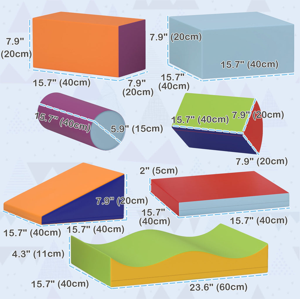 7 Pieces Soft Play Foam Climbing Blocks, Indoor Modular Kids Play Toys for Climbing, Crawling, Sliding, Dark Colour