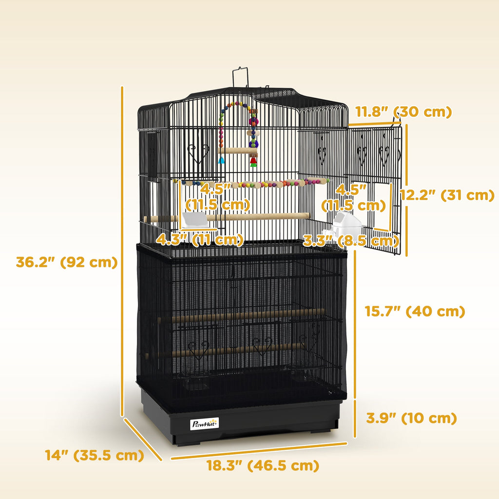 36" Bird Cage with Accessories, Handle, Mesh Cover, Tray, Black