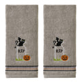 SKL Home Halloween Graveyard Cat Hand Towel 2pc Set for Bath/Kitchen/Bar & Gift, Gray