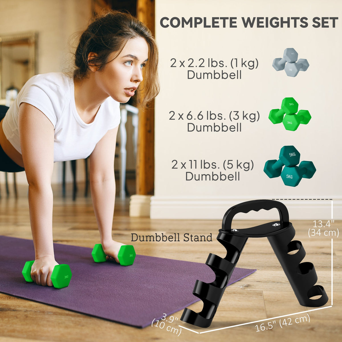 40 LBS Hex Dumbbell Set with Vertical Rack, Adjustable Dumbbells, Hand Weights for Home Gym Strength Training, Green