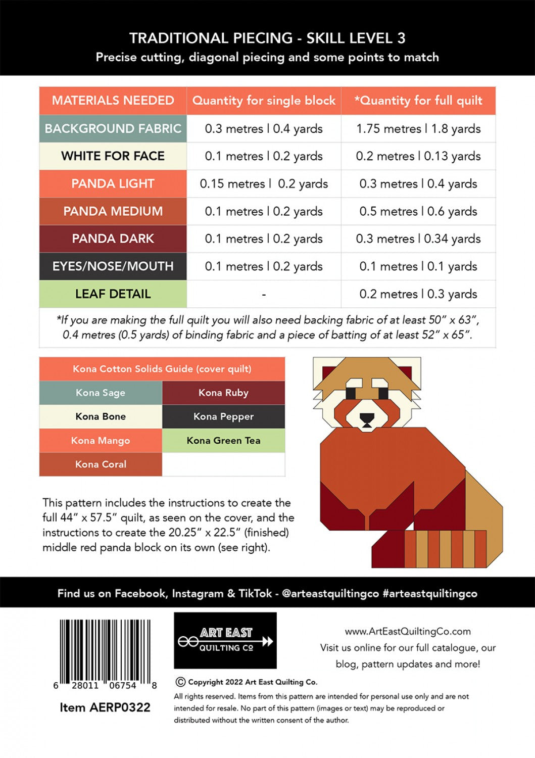Red Pandas Quilt Pattern - Art East Quilting Co.