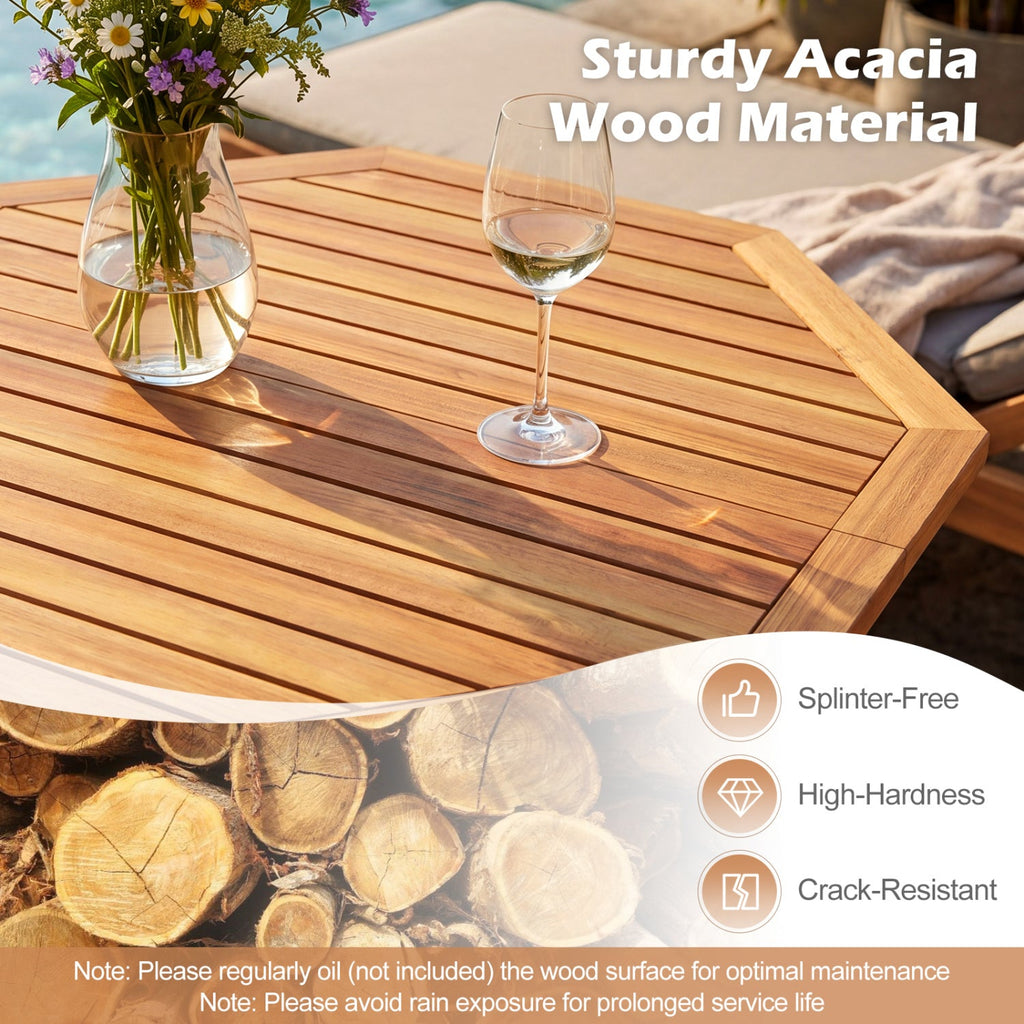 Acacia Wood Outdoor Folding Dining Table for 4 Octagonal with Slatted Tabletop