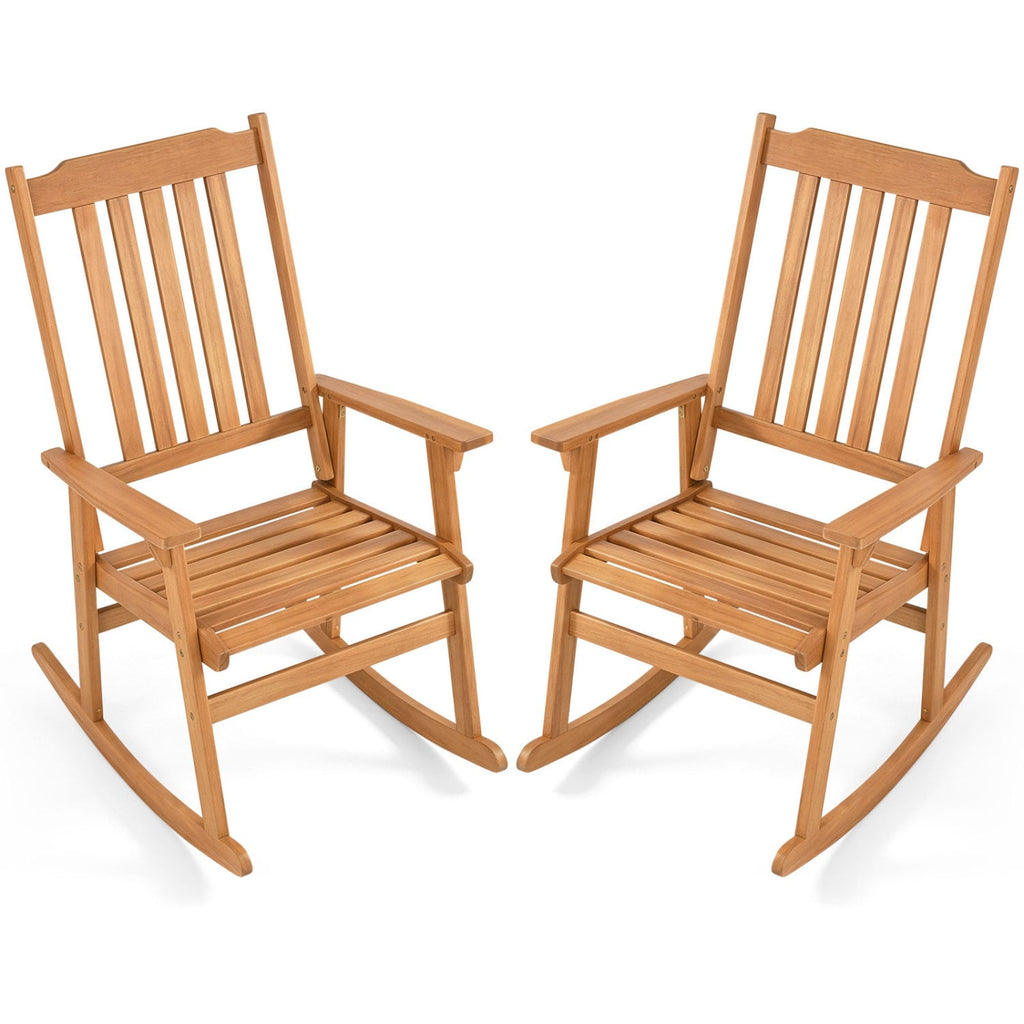 Acacia Wood Oversized Rocking Chair with High Back and Armrests for Outdoor-Natural