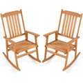 Acacia Wood Oversized Rocking Chair with High Back and Armrests for Outdoor-Natural
