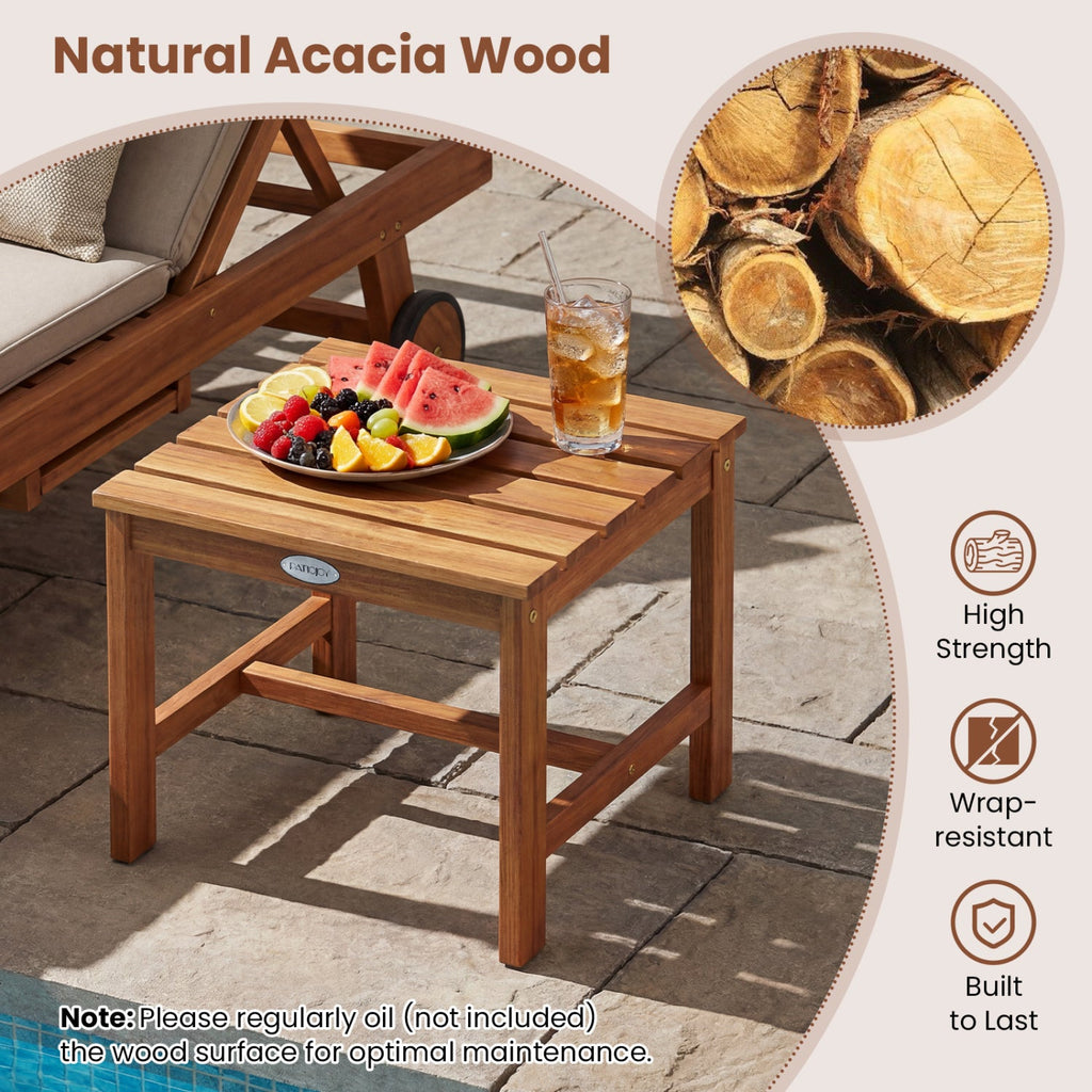 3 Piece Acacia Wood Adirondack Chair Set with Side Table