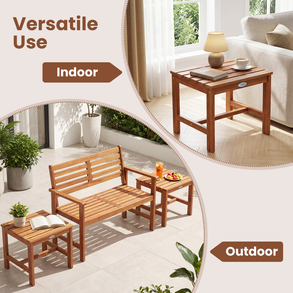 3 Piece Acacia Wood Adirondack Chair Set with Side Table