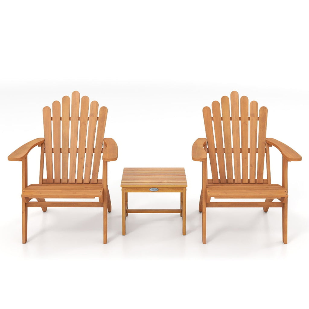 3 Piece Acacia Wood Adirondack Chair Set with Side Table