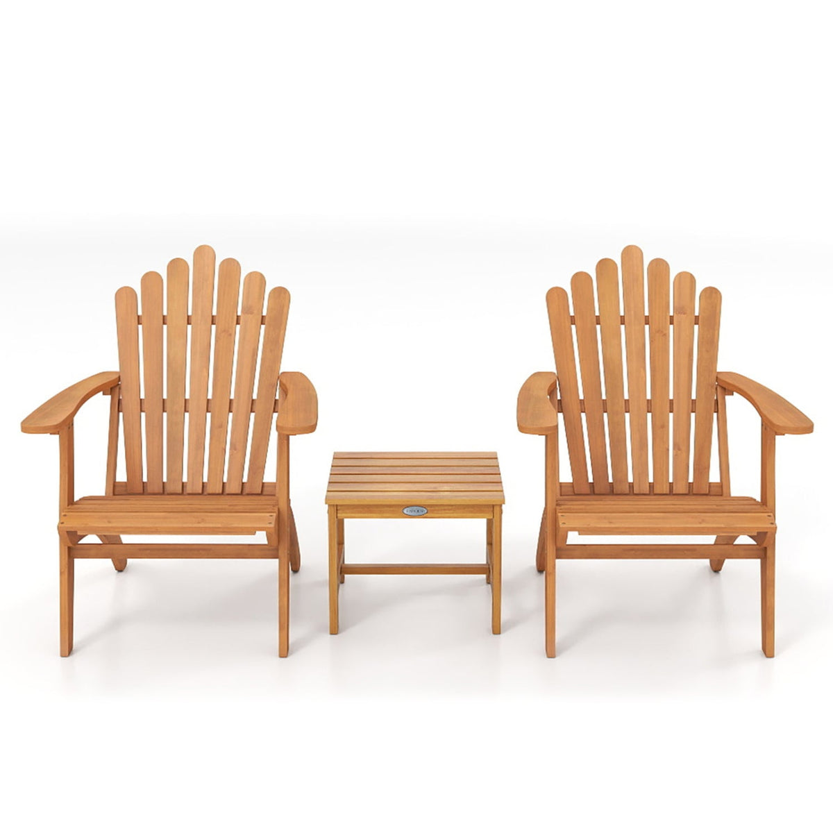 3 Piece Acacia Wood Adirondack Chair Set with Side Table