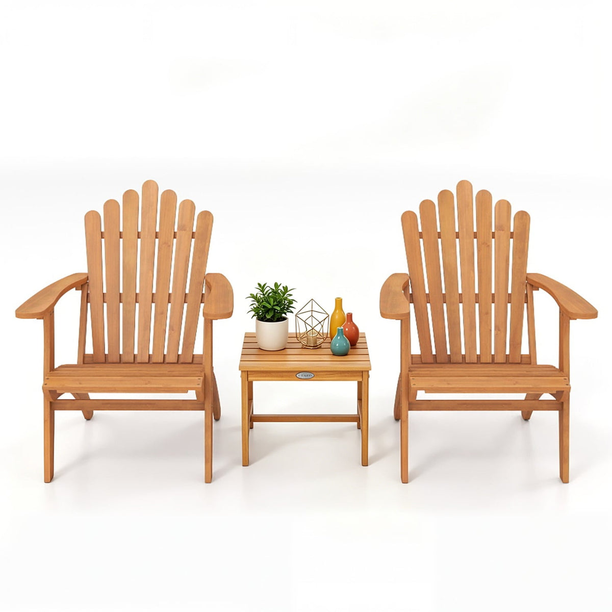 3 Piece Acacia Wood Adirondack Chair Set with Side Table