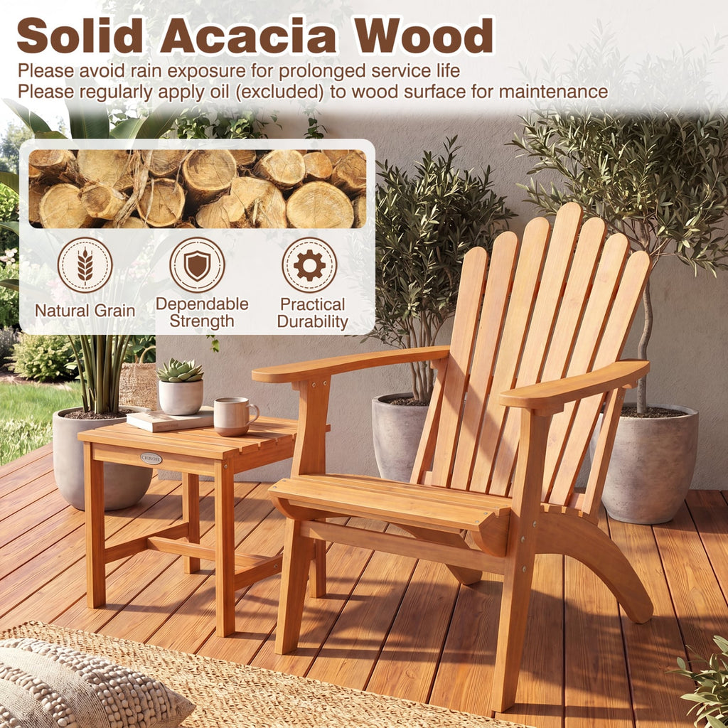 3 Piece Acacia Wood Adirondack Chair Set with Side Table