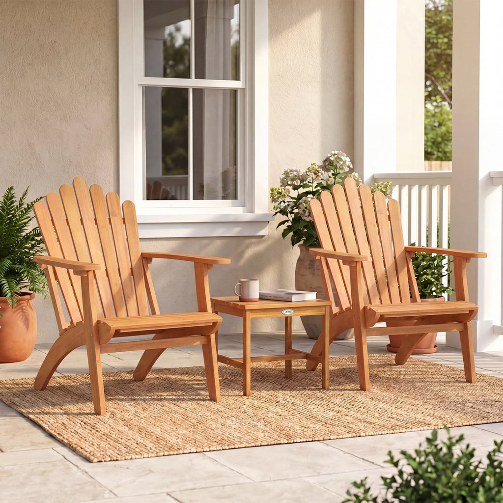 3 Piece Acacia Wood Adirondack Chair Set with Side Table