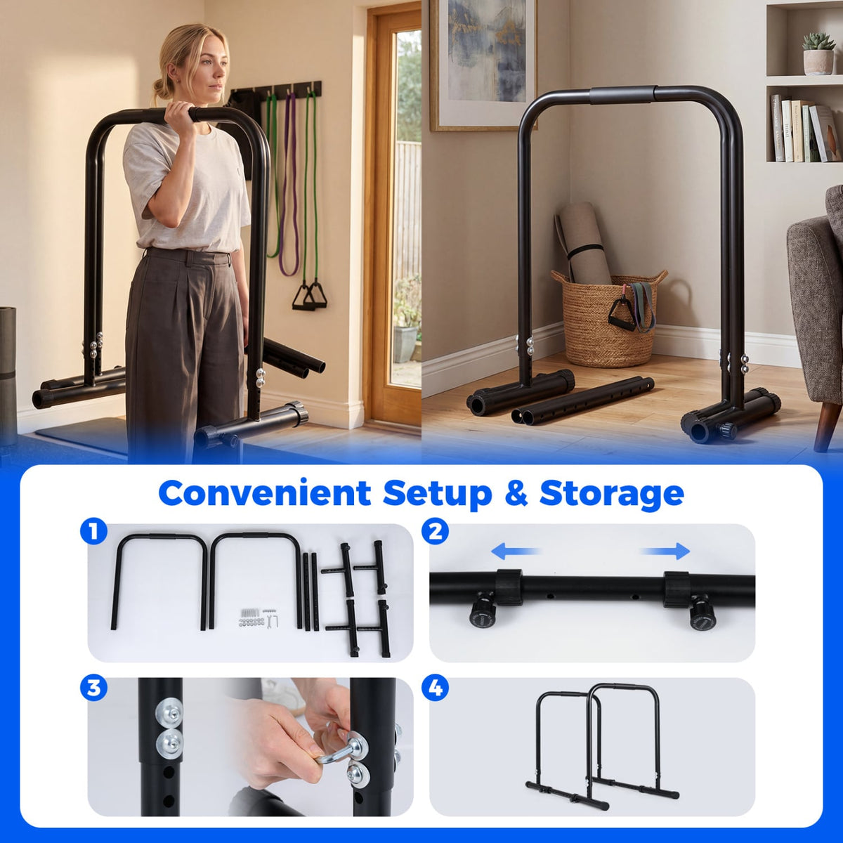 Adjustable Dip Bar Station with 660 LBS Capacity for Home Gym-Black