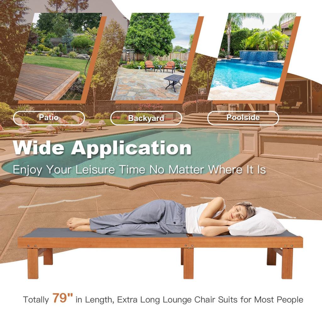 Eucalyptus Wood Chaise Lounge with Sling Seat and 5 Positions, 79 in