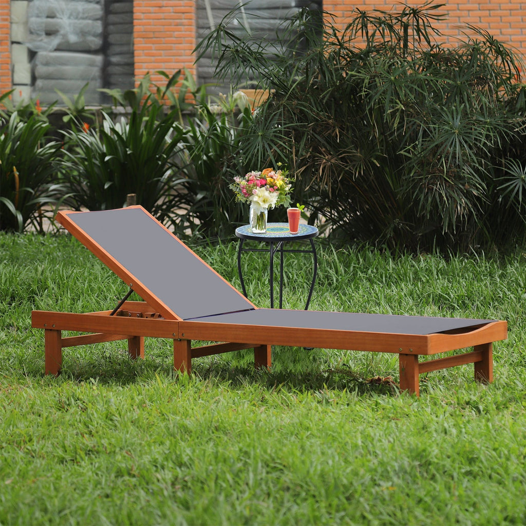 Eucalyptus Wood Chaise Lounge with Sling Seat and 5 Positions, 79 in