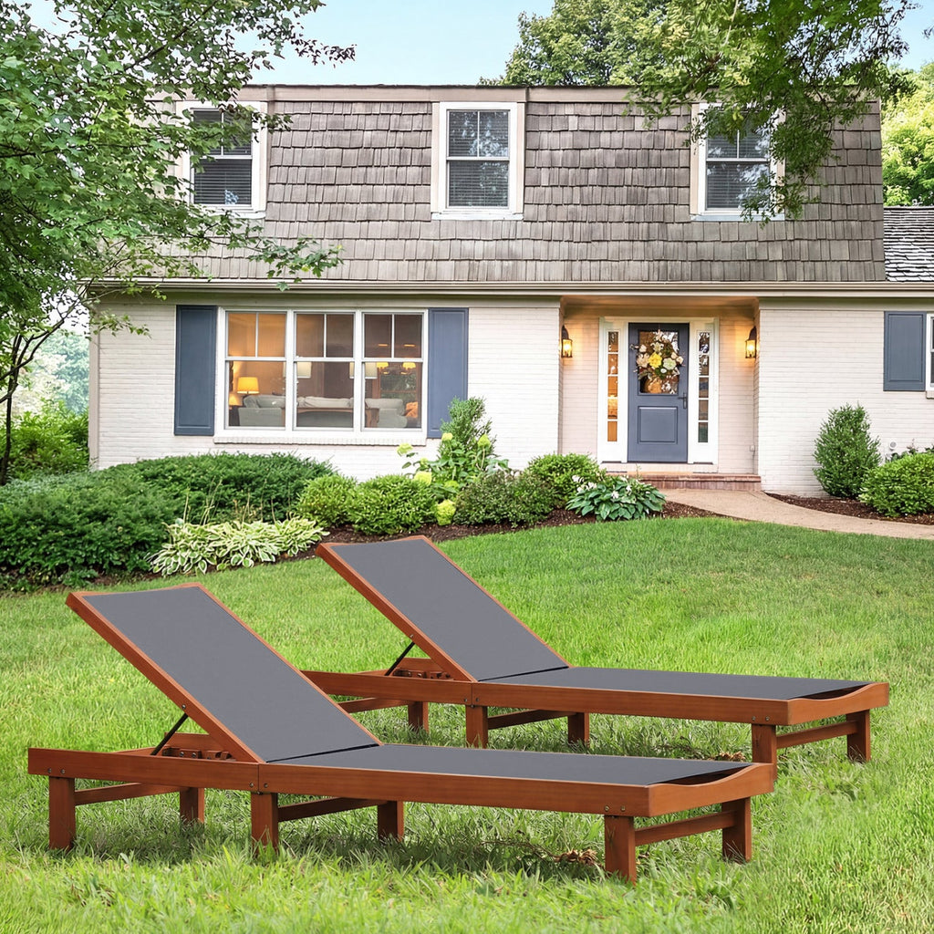 Eucalyptus Wood Chaise Lounge with Sling Seat and 5 Positions, 79 in