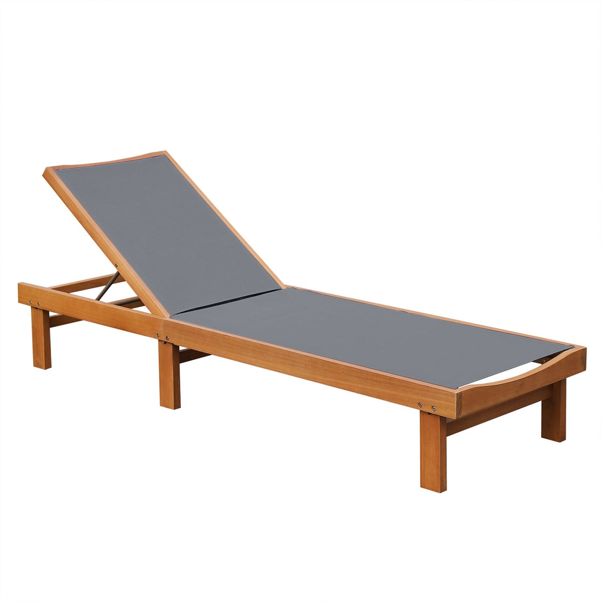 Eucalyptus Wood Chaise Lounge with Sling Seat and 5 Positions, 79 in