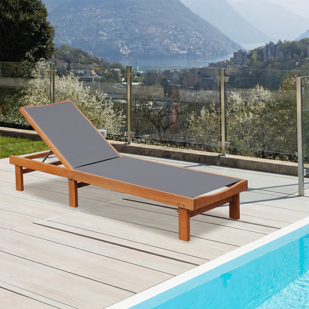 Eucalyptus Wood Chaise Lounge with Sling Seat and 5 Positions, 79 in