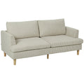 3 Seater Sofa, 74" Modern Corduroy Upholstered Couch with Thick Spring Cushions, Solid Wood Legs, Armrests, Beige