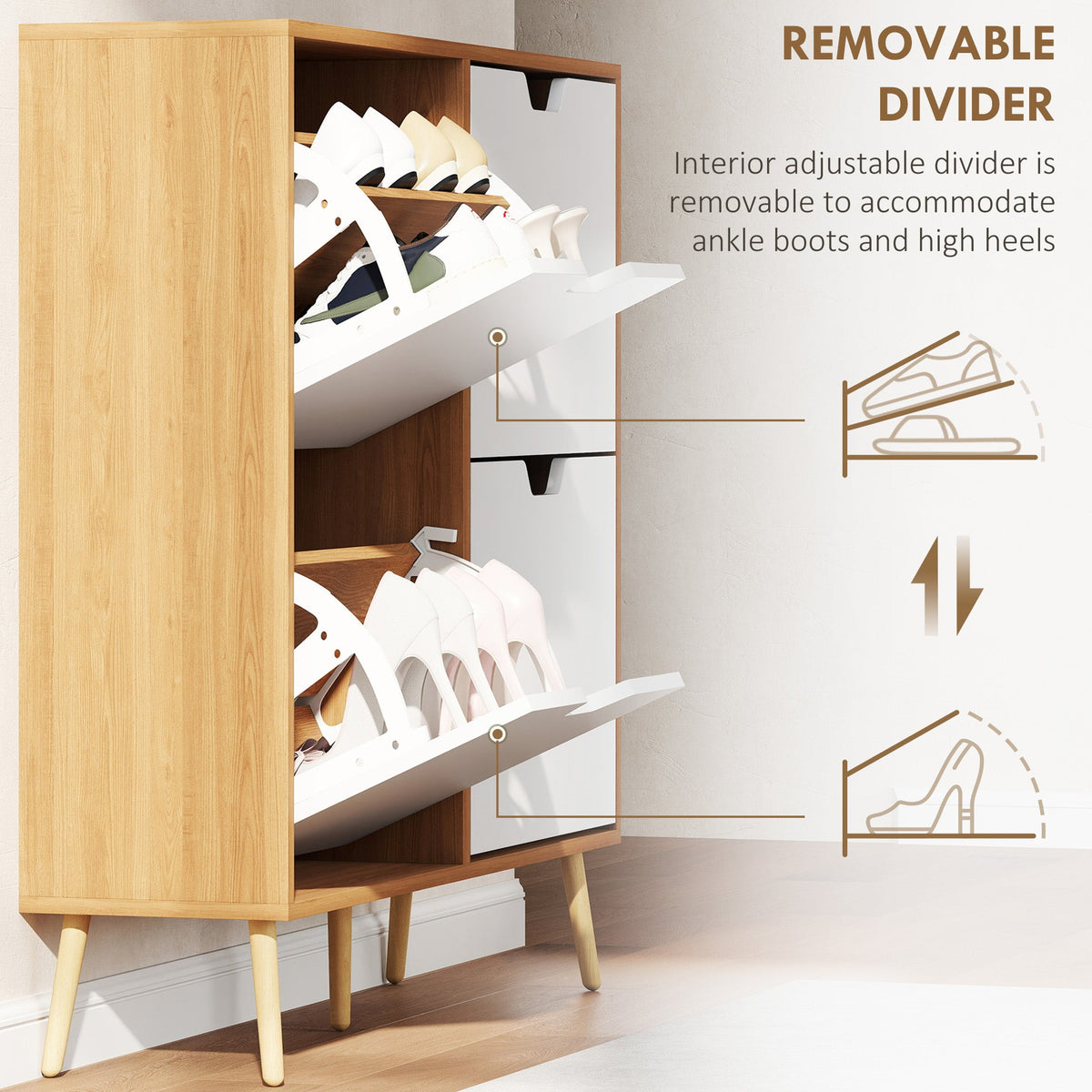 Shoe Storage Cabinet with 4 Flip Drawers and Adjustable Shelf, Shoe Cabinet for 8-16 Pairs of Shoes, Black