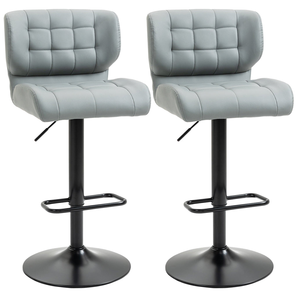 Swivel PU Leather Barstools Set of 2 Adjustable Bar Stools with Footrest Back for Kitchen Counter Dining Room Black