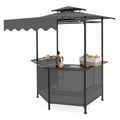 BBQ Gazebo Canopy with 4 Slatted Metal Shelves 6 Hanging Hooks and 2-Row Glass Holders-Black
