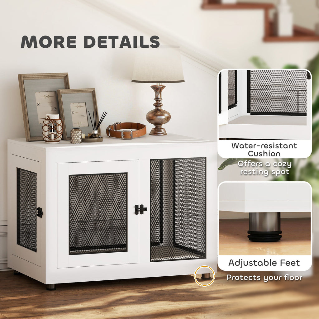 Pet Crate End Table with Water-resistant Cushion or Large Medium Dogs, Black
