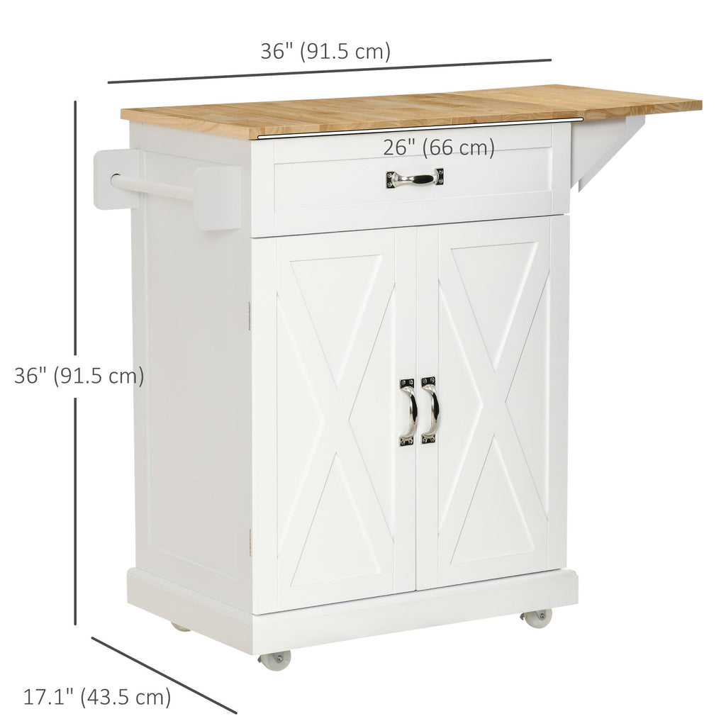 Foldable Kitchen Island with Storage Drawer, Farmhouse Rolling Utility Cart on Wheels with Drop-Leaf Wood Top, Black