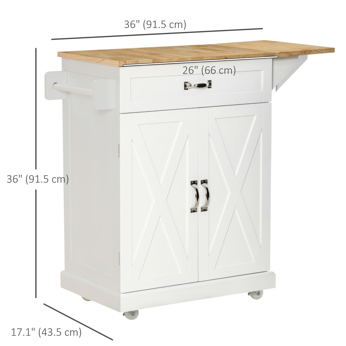 Foldable Kitchen Island with Storage Drawer, Farmhouse Rolling Utility Cart on Wheels with Drop-Leaf Wood Top, Black