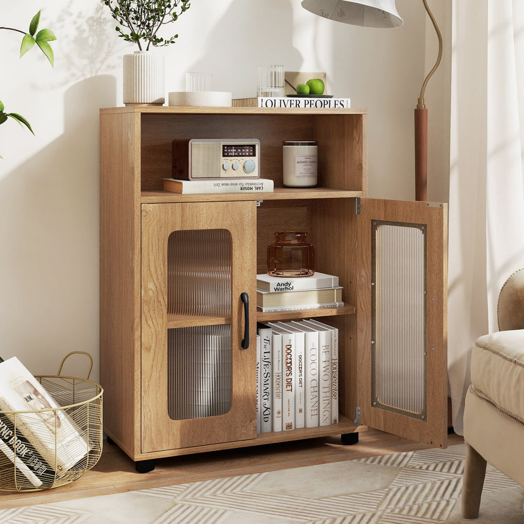 Bathroom Cabinet Freestanding Cabinet with 2 Doors and 3-Level Adjustable Shelf-Natural