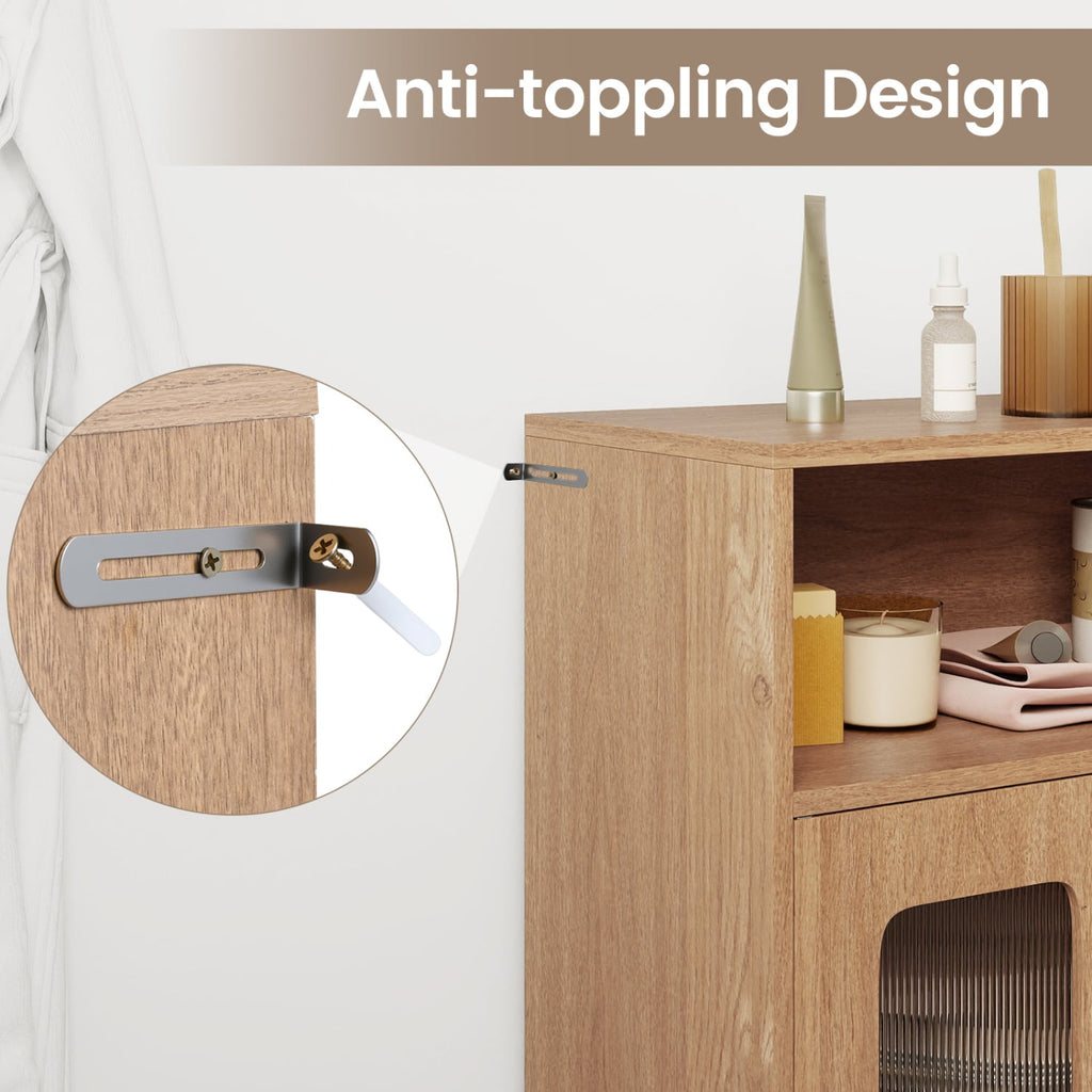 Bathroom Cabinet Freestanding Cabinet with 2 Doors and 3-Level Adjustable Shelf-Natural