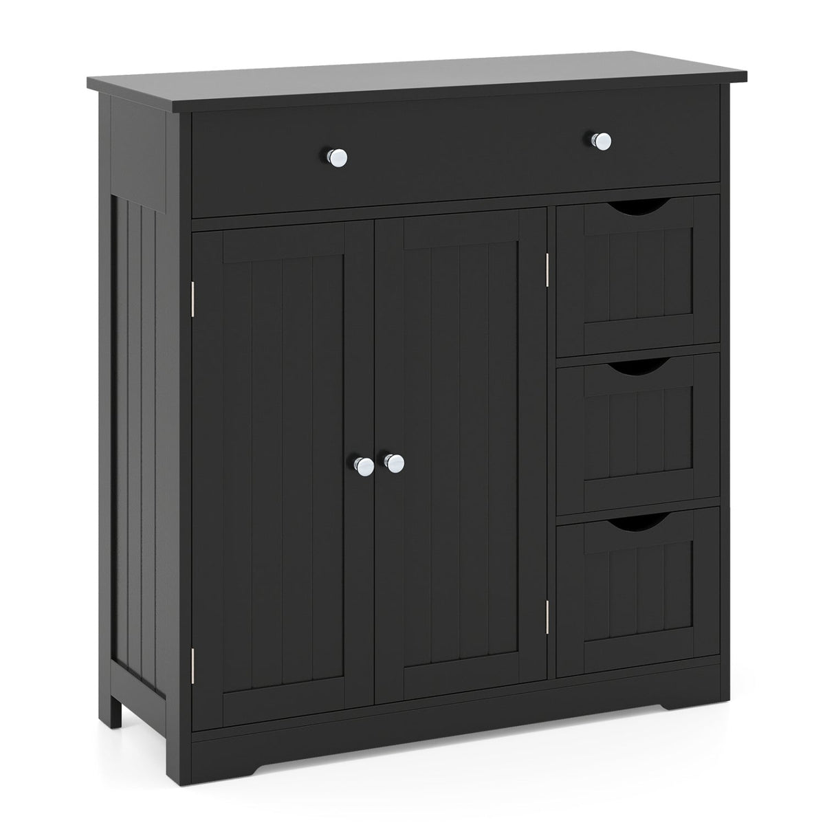 Bathroom Floor Cabinet with 4 Drawers with 2 Doors and Adjustable Shelf-Black
