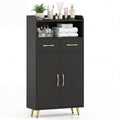 Bathroom Storage Cabinet Freestanding Floor Cabinet with 2 Drawers and 2 Doors-Black