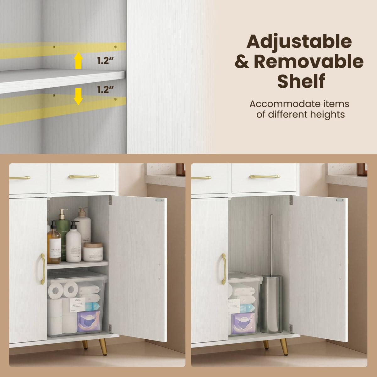 Bathroom Storage Cabinet Freestanding Floor Cabinet with 2 Drawers and 2 Doors-White