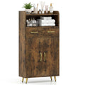Bathroom Storage Cabinet Freestanding Floor Cabinet with 2 Drawers and 2 Doors-Rustic Brown
