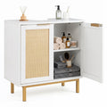 Bathroom Vanity Cabinet with U-Shaped Cut-Out 2 Rattan Doors and Shelf-White