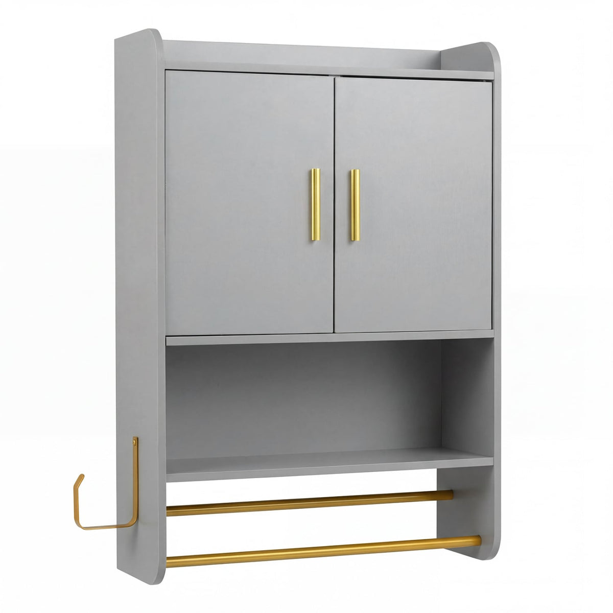 Bathroom Wall Cabinet Wall Mounted Medicine Cabinet with Towel Bars-Grey