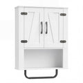 Bathroom Wall Cabinet with 2 Barn Doors and Towel Bar and 3-Tier Wooden Storage-White