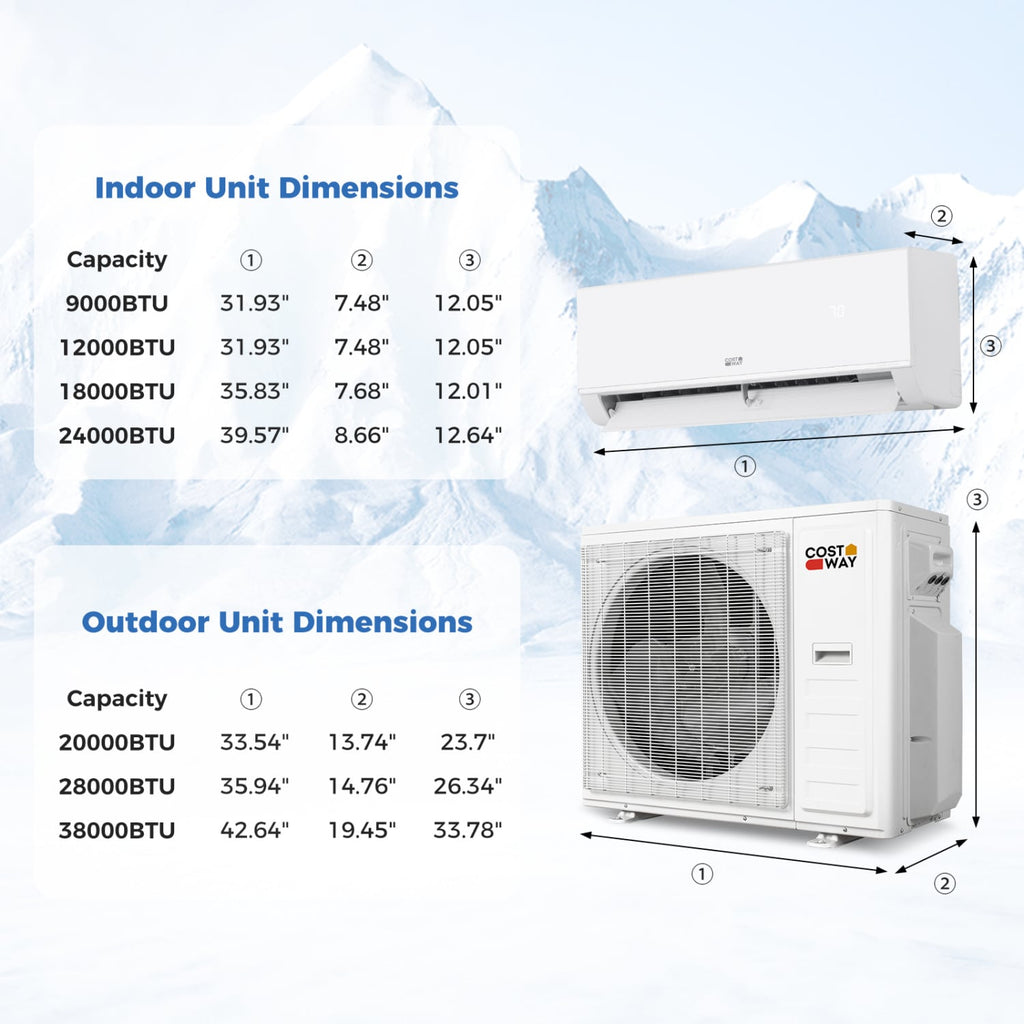 Blast Pro 38,000 BTU 2 Zone Mini Split Heat Pump, 20 SEER2, 9K + 24K