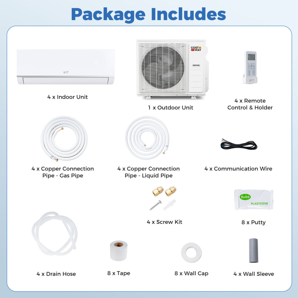 Blast Pro 38,000 BTU 4 Zone Mini Split Heat Pump, 20 SEER2, Wifi, 9K + 9K + 9K + 18K