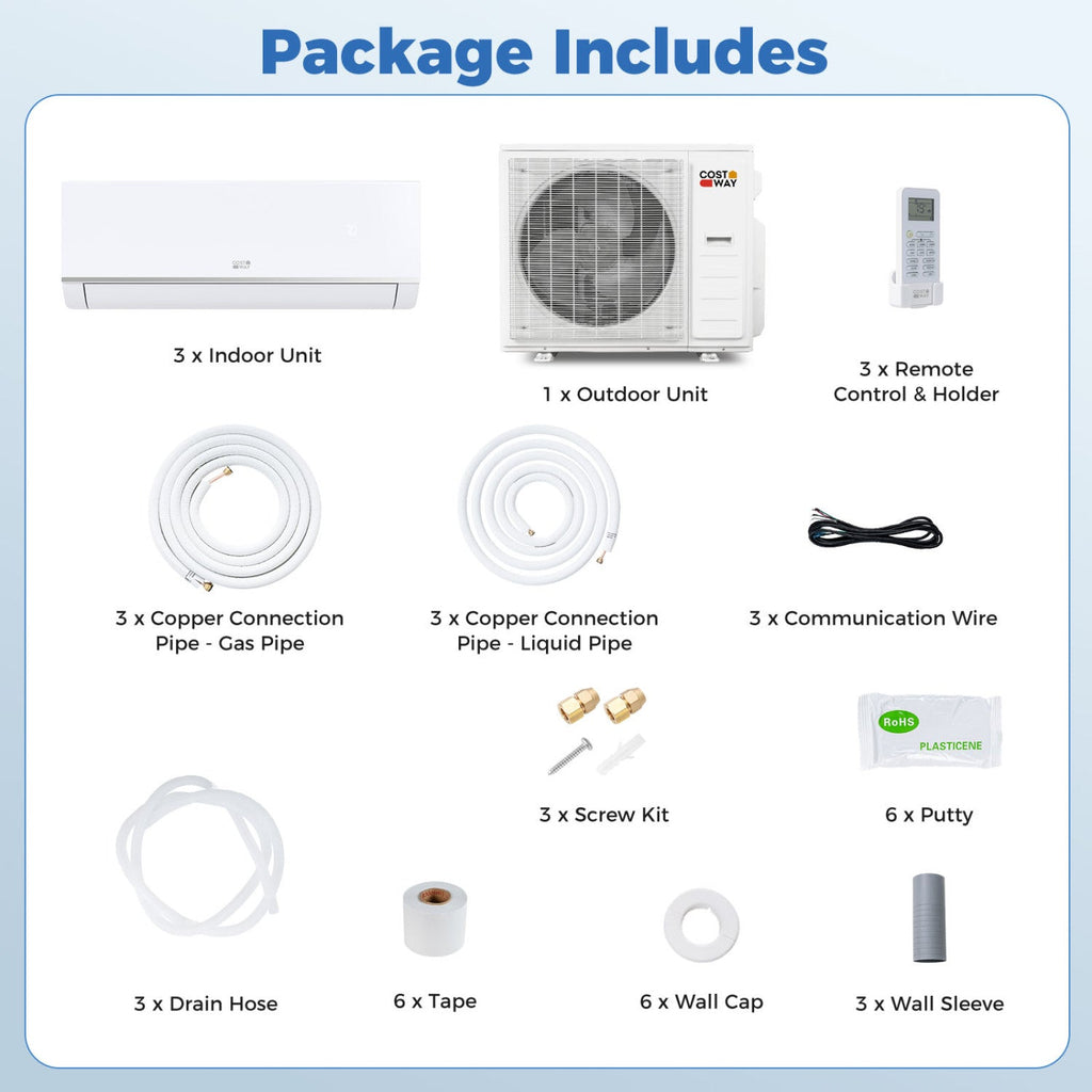 Blast Pro 38,000 BTU 3 Zone Mini Split Heat Pump, 20 SEER2, Wifi, 9K + 9K + 9K