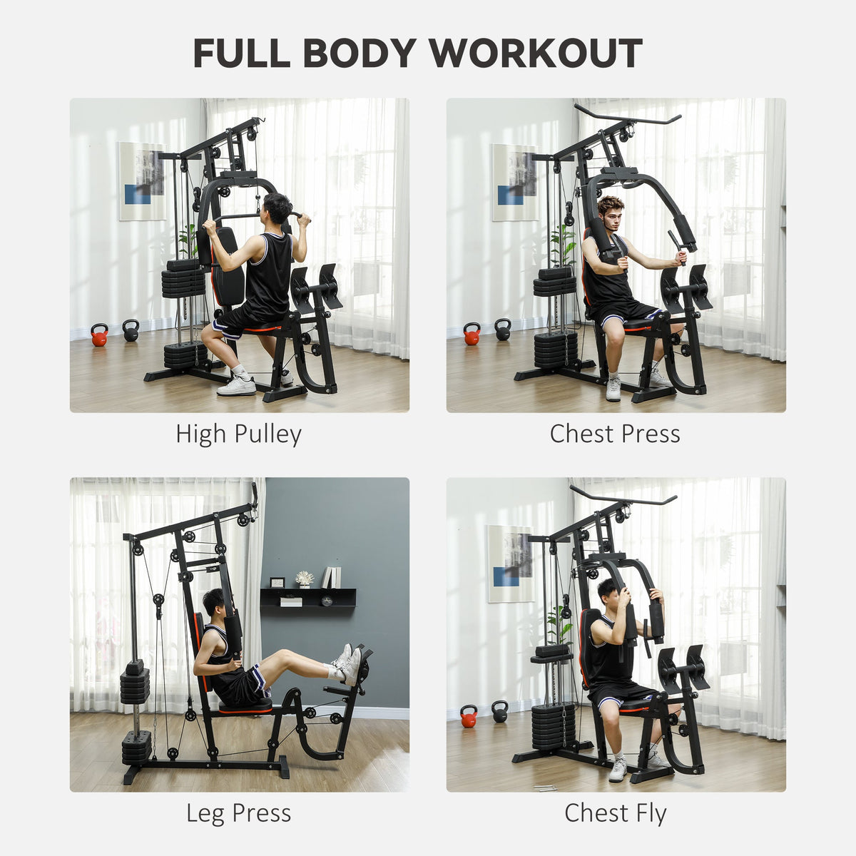 Home Gym Weights Machine, Multi Gym Lat Pulldown and Leg Workout Equipment with 99lbs Weight Stack