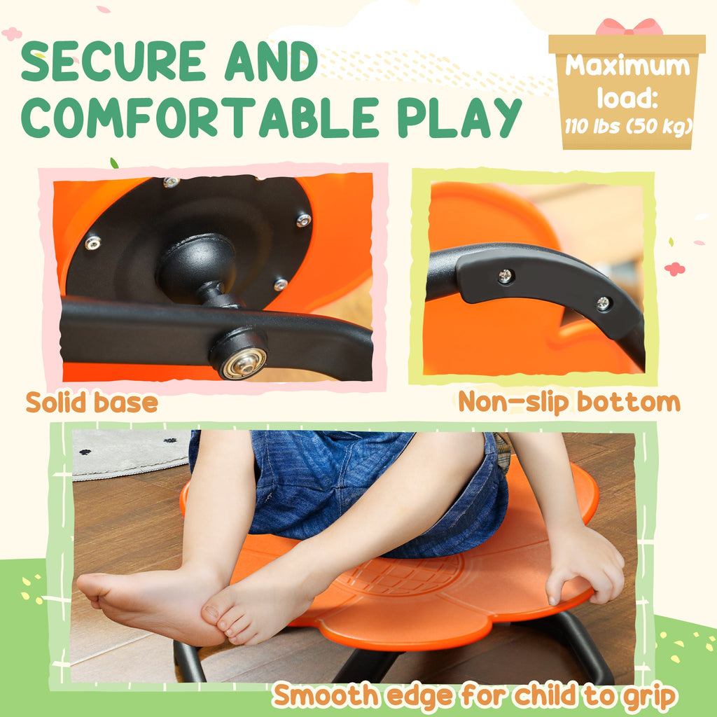 Flower-Shaped Kids Swivel Chair, Non-Slip Sensory Spinning Chair for Physical Coordination Training, Orange