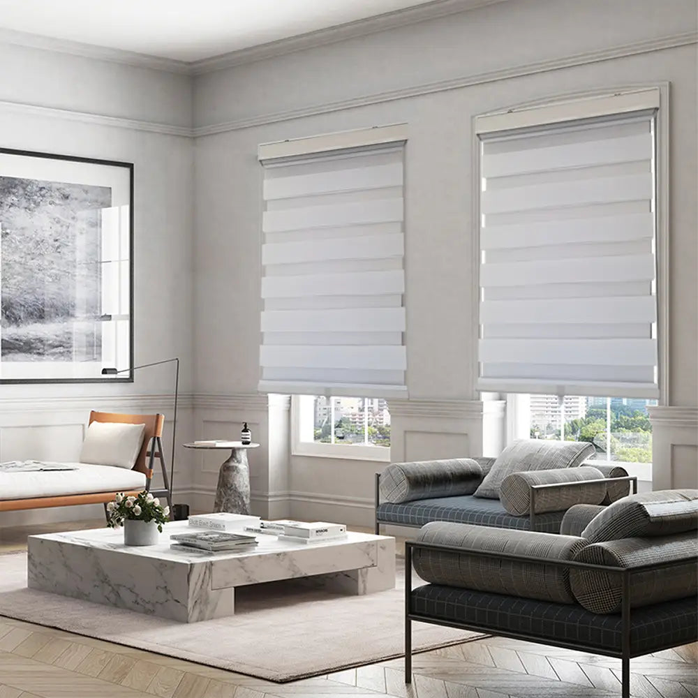 ITY CDNW-1 60 Olivia Stone Cordless Polyester Zebra Day-Night Blind 60"x84" in White