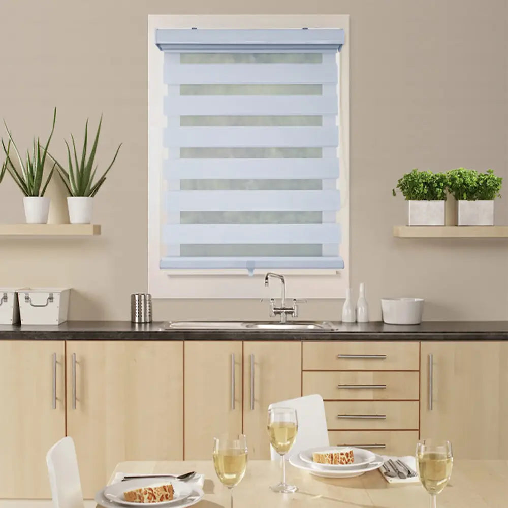 ITY CDNW-1 52 Olivia Stone Cordless Polyester Zebra Day-Night Blind 52"x84" in White