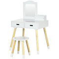 Kids Vanity Set with Mirror and Stool, Makeup Dressing Table with Drawers for Children Aged 3-6 Years, White