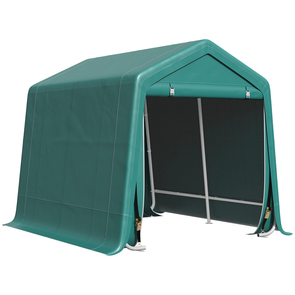 7.9' x 6.6' Garden Storage Tent, Patio Storage Shelter w/ Metal Frame and Double Zipper Doors, Dark Grey